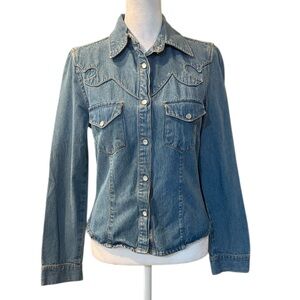 Andrew & Co Jean‎ Western Snap Pearl Woman's Shirt Beaded horse Size Small